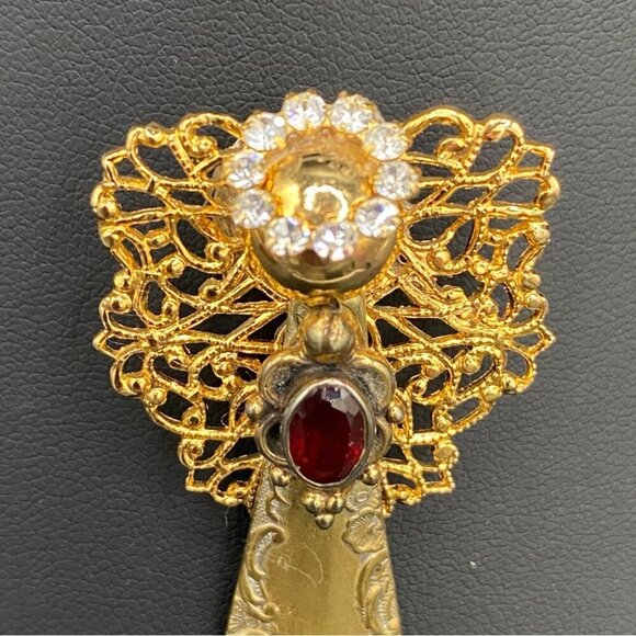 Artisan Heavenly Angel Pin Made of Vintage Spoon and Real Garnet Centre - Picture 2 of 12